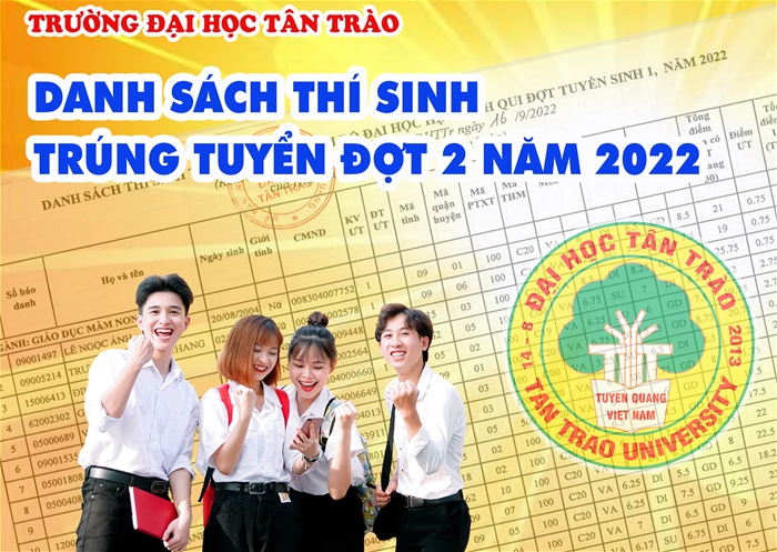Danh sách thí sinh trúng tuyển Đại học, Cao đẳng Trường Đại học Tân Trào, đợt bổ sung 1 năm 2022