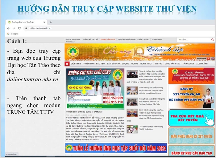 Hướng dẫn truy cập Website thư viện