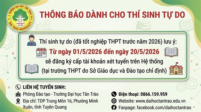 Thông báo dành cho thí sinh tự do
