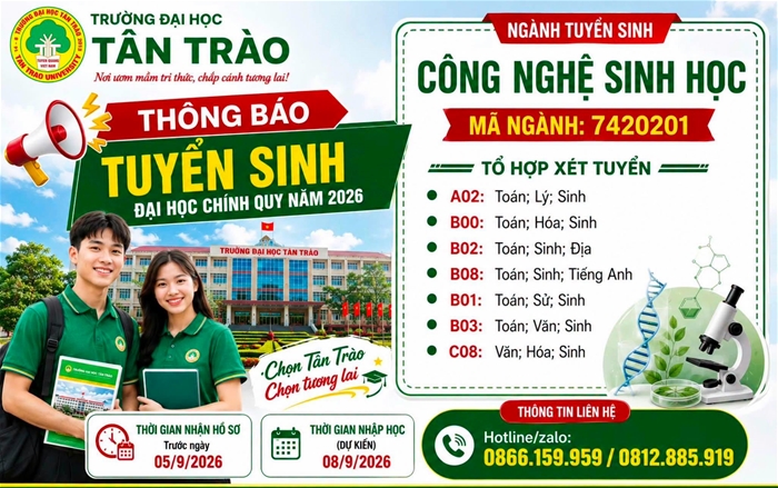 Thông báo Tuyển sinh ngành Công nghệ sinh học hệ chính quy